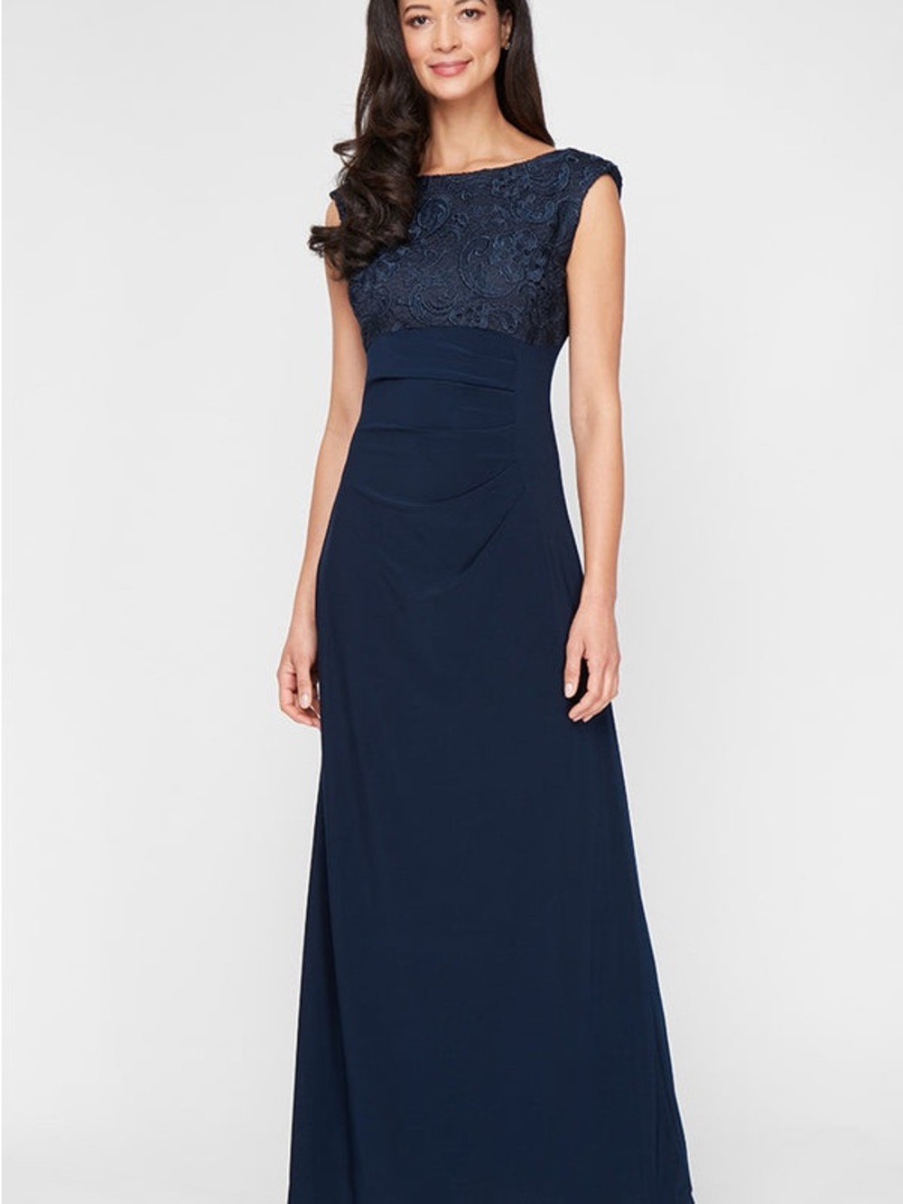 Alex Evenings Navy Lace Bodice Evening Gown